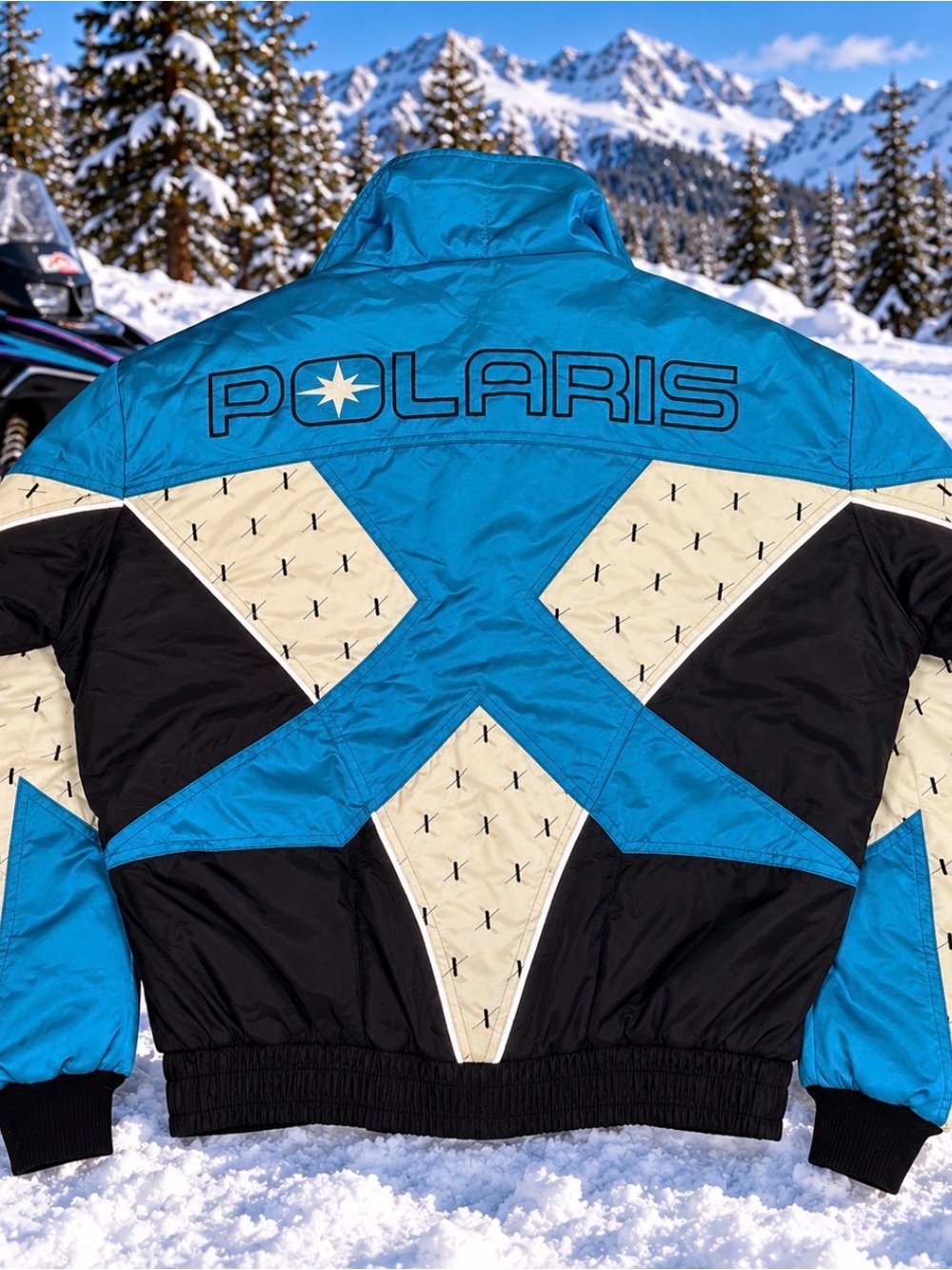 Vintage Polaris Men’s Large Snowmobile Jacket Teal Black White Nylon USA - Picture 3 of 15
